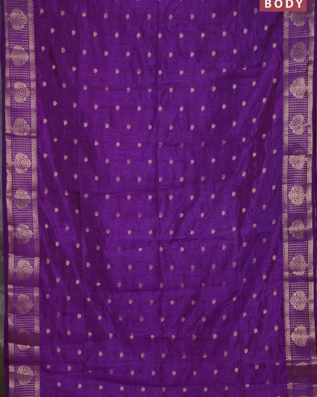 Semi raw silk saree purple with zari woven buttas and zari checked butta border