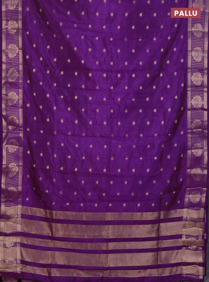 Semi raw silk saree purple with zari woven buttas and zari checked butta border