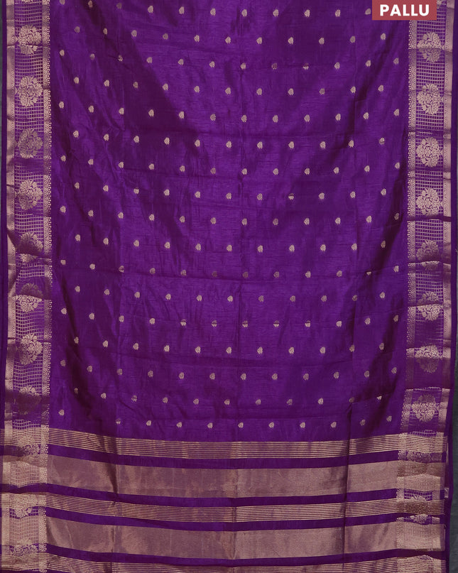 Semi raw silk saree purple with zari woven buttas and zari checked butta border