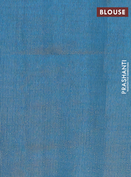 Semi raw silk saree cs blue with zari woven buttas and zari checked butta border