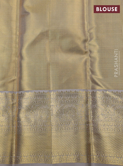 Pure kanchipuram silk saree gold and grey with allover zari woven brocade weaves and zari woven border
