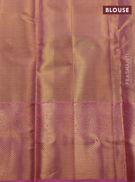 Pure kanchipuram silk saree dual shade of gold and light pink with allover zari woven brocade weaves and zari woven border