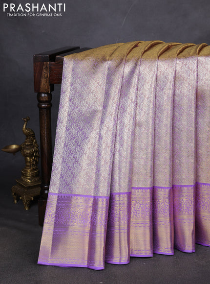Pure kanchipuram silk saree lavender shade with allover zari woven brocade weaves and zari woven border