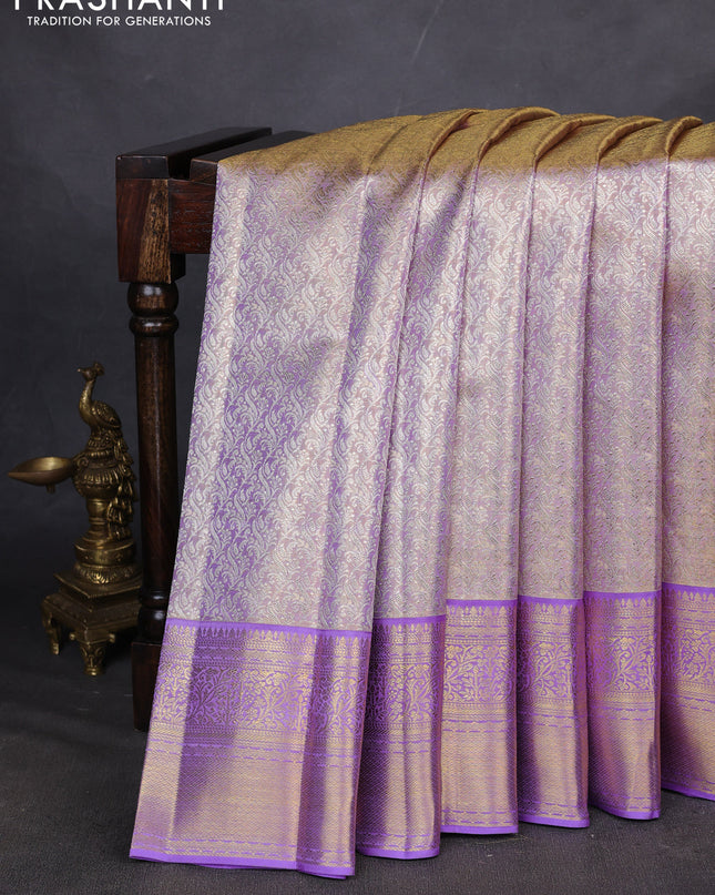 Pure kanchipuram silk saree lavender shade with allover zari woven brocade weaves and zari woven border