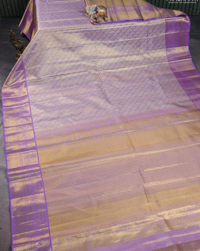 Pure kanchipuram silk saree lavender shade with allover zari woven brocade weaves and zari woven border