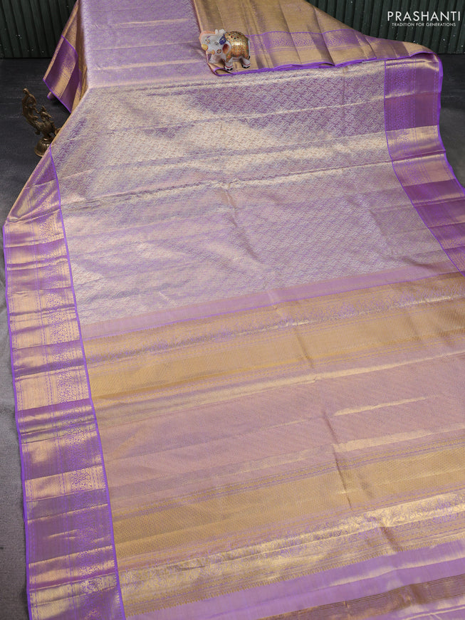 Pure kanchipuram silk saree lavender shade with allover zari woven brocade weaves and zari woven border