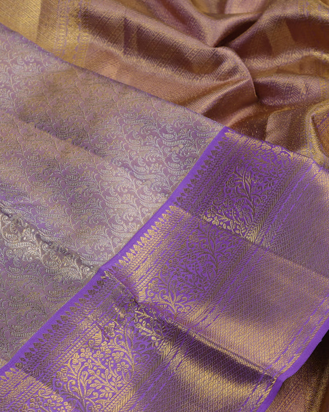 Pure kanchipuram silk saree lavender shade with allover zari woven brocade weaves and zari woven border