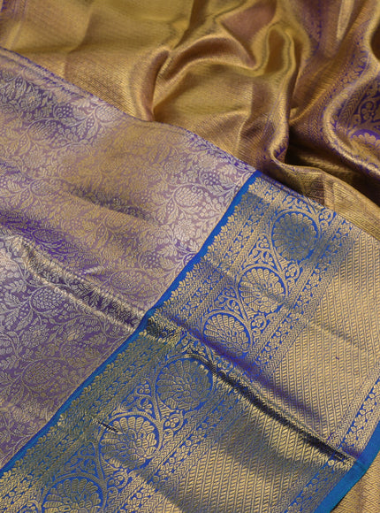 Pure kanchipuram silk saree blue shade and peacock blue with allover zari woven brocade weaves and zari woven border