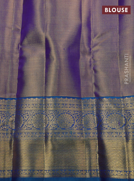 Pure kanchipuram silk saree blue shade and peacock blue with allover zari woven brocade weaves and zari woven border