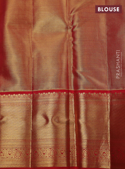 Pure kanchipuram silk saree gold and red with allover zari woven brocade weaves and zari woven border