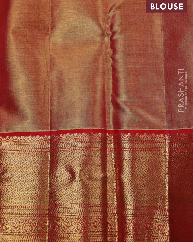 Pure kanchipuram silk saree gold and red with allover zari woven brocade weaves and zari woven border