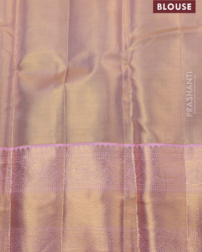 Pure kanchipuram silk saree gold and light pink with allover zari woven brocade weaves and zari woven border
