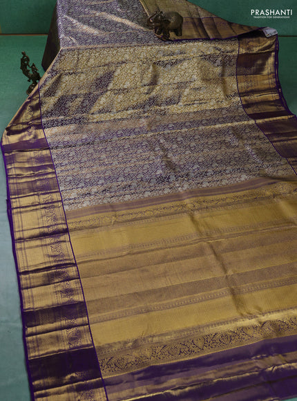 Pure kanchipuram silk saree dual shade of violet with allover zari woven brocade weaves and zari woven border