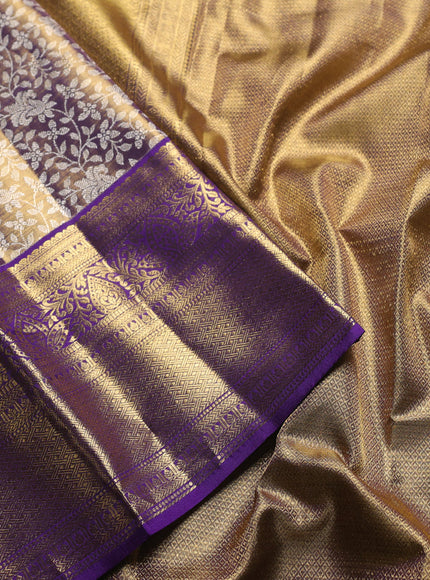 Pure kanchipuram silk saree dual shade of violet with allover zari woven brocade weaves and zari woven border