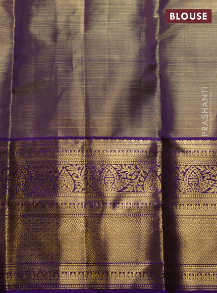 Pure kanchipuram silk saree dual shade of violet with allover zari woven brocade weaves and zari woven border