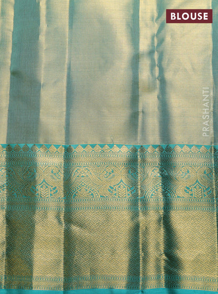Pure kanchipuram silk saree teal blue with allover zari woven brocade weaves and zari woven border