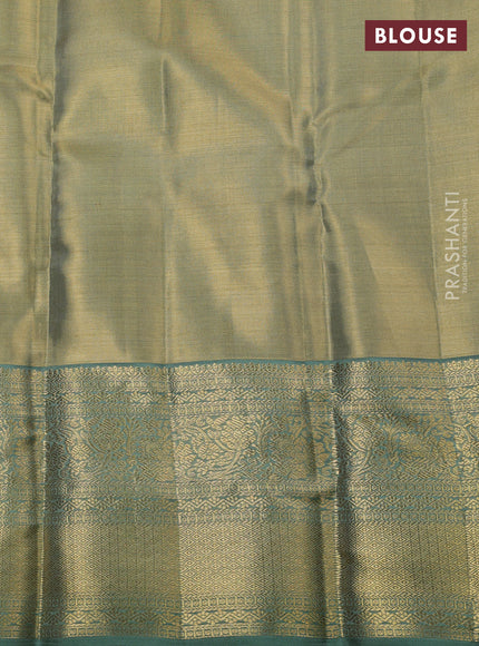 Pure kanchipuram silk saree green shade with allover zari woven brocade weaves and zari woven border