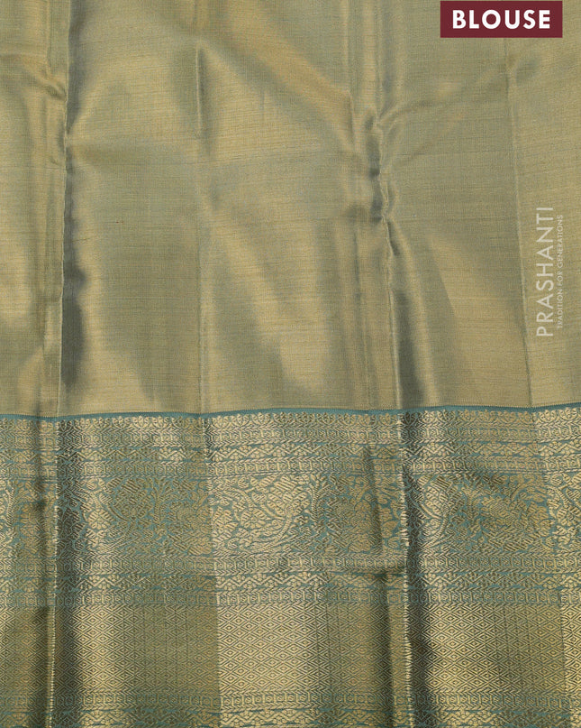 Pure kanchipuram silk saree green shade with allover zari woven brocade weaves and zari woven border