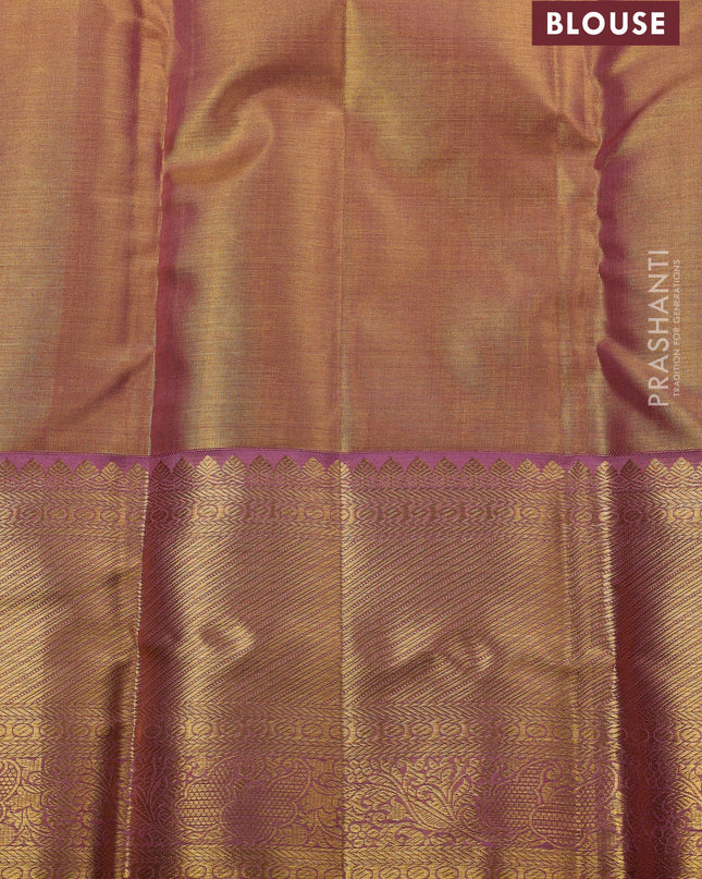 Pure kanchipuram silk saree gold and lavender with allover zari woven brocade weaves and zari woven border