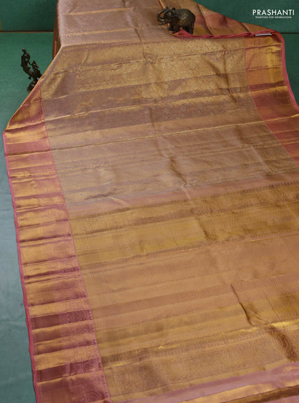 Pure kanchipuram silk saree mild peach with allover zari woven brocade weaves and zari woven border
