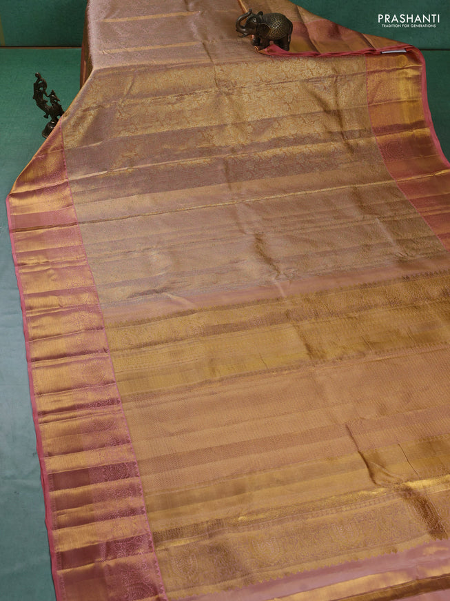Pure kanchipuram silk saree mild peach with allover zari woven brocade weaves and zari woven border