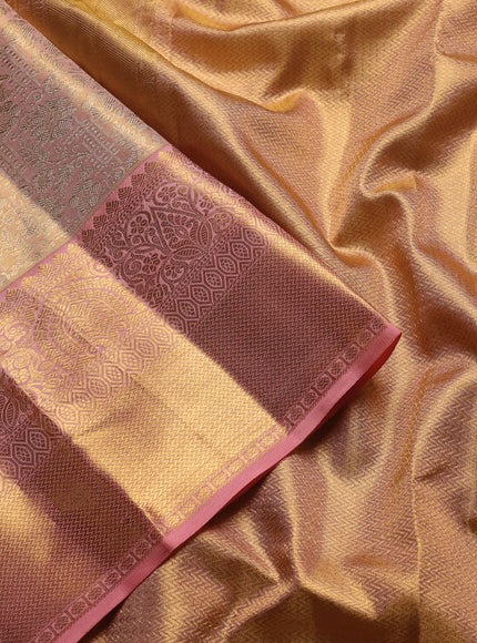 Pure kanchipuram silk saree mild peach with allover zari woven brocade weaves and zari woven border