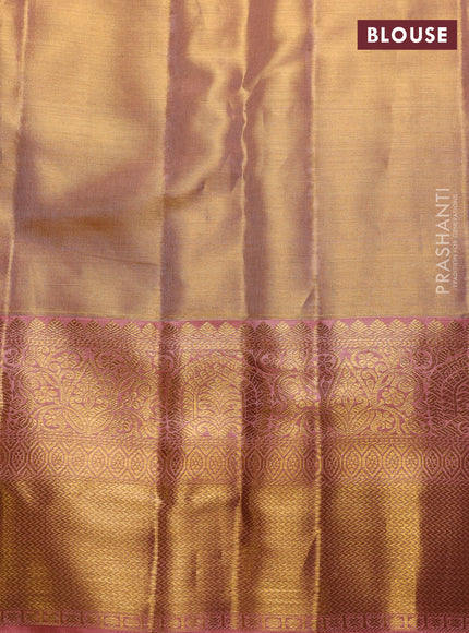 Pure kanchipuram silk saree mild peach with allover zari woven brocade weaves and zari woven border