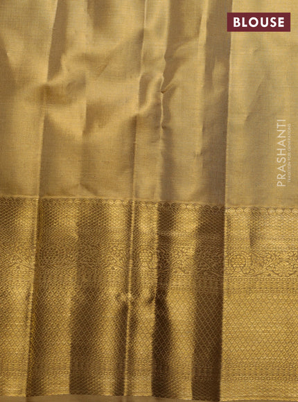 Pure kanchipuram silk saree sandal with allover zari woven brocade weaves and zari woven border