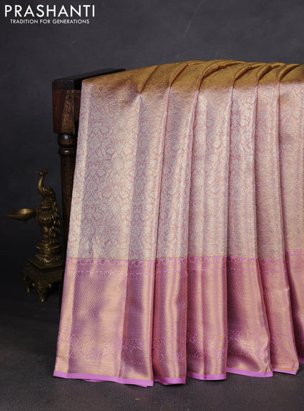 Pure kanchipuram silk saree pastel pink with allover zari woven brocade weaves and zari woven border