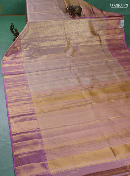 Pure kanchipuram silk saree pastel pink with allover zari woven brocade weaves and zari woven border