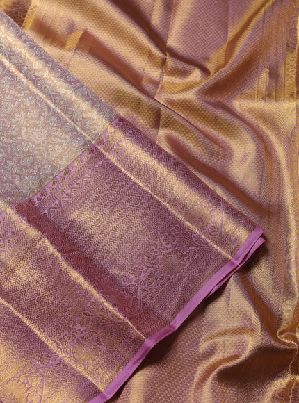 Pure kanchipuram silk saree pastel pink with allover zari woven brocade weaves and zari woven border