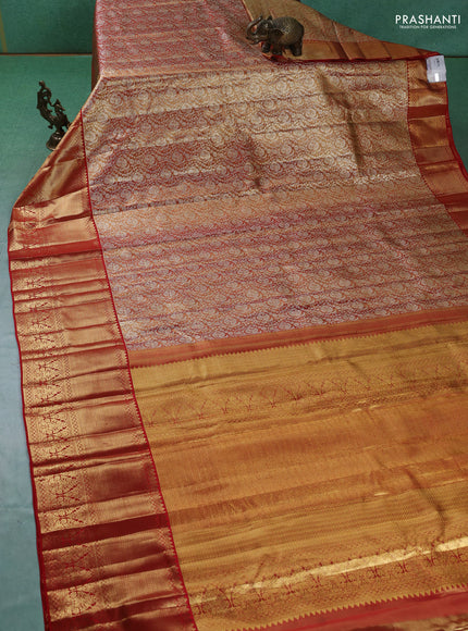 Pure kanchipuram silk saree red shade with allover zari woven brocade weaves and zari woven border