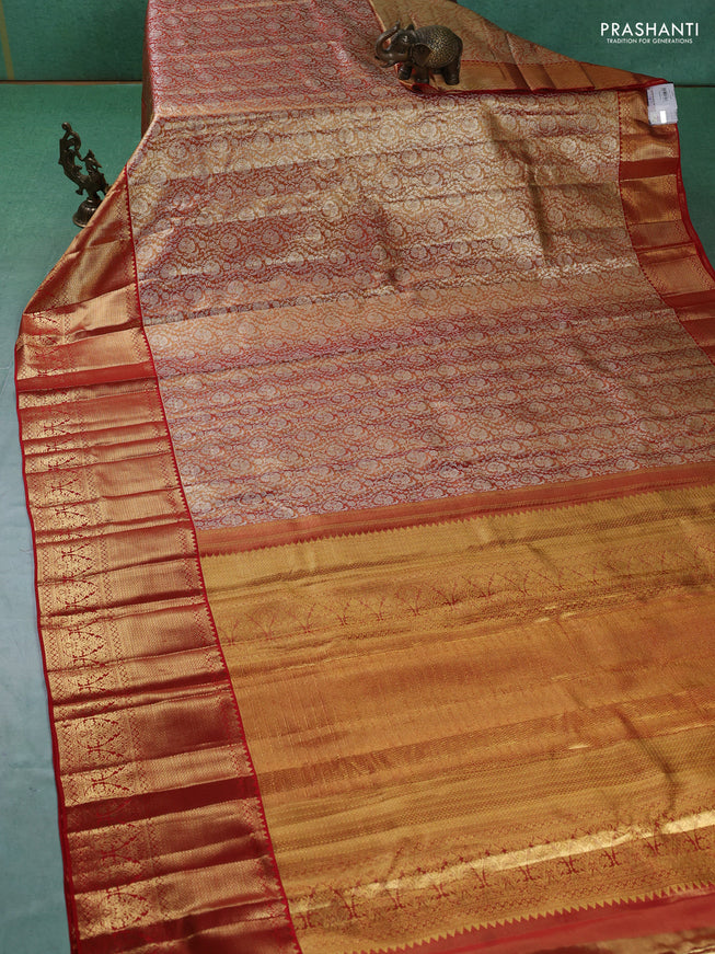 Pure kanchipuram silk saree red shade with allover zari woven brocade weaves and zari woven border