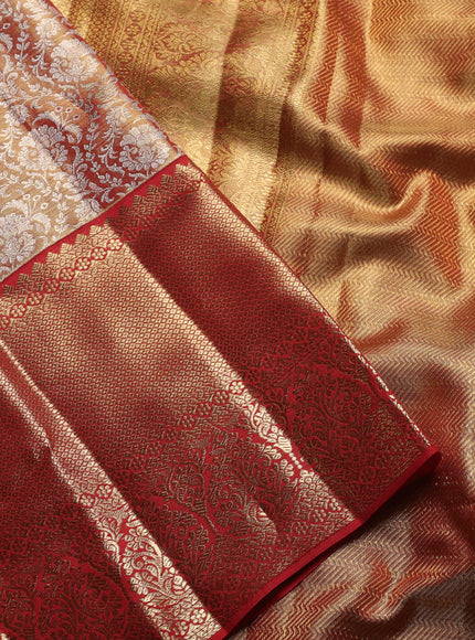 Pure kanchipuram silk saree red shade with allover zari woven brocade weaves and zari woven border