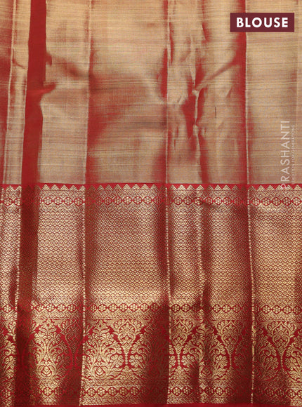 Pure kanchipuram silk saree red shade with allover zari woven brocade weaves and zari woven border