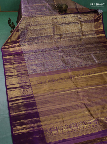 Pure kanchipuram silk saree dual shade of violet with allover zari woven brocade weaves and zari woven border