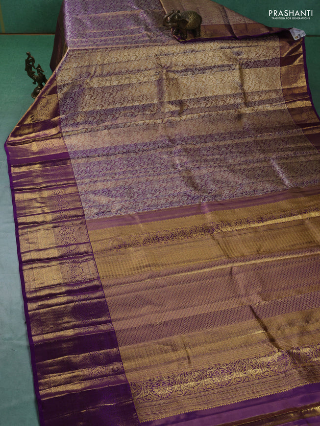 Pure kanchipuram silk saree dual shade of violet with allover zari woven brocade weaves and zari woven border