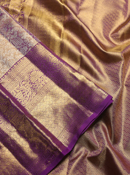 Pure kanchipuram silk saree dual shade of violet with allover zari woven brocade weaves and zari woven border