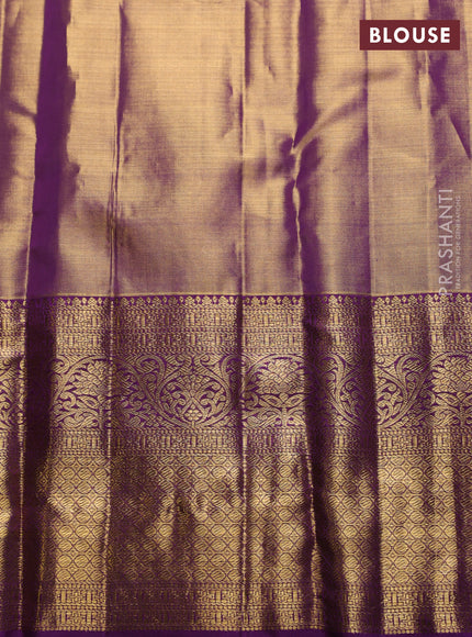 Pure kanchipuram silk saree dual shade of violet with allover zari woven brocade weaves and zari woven border