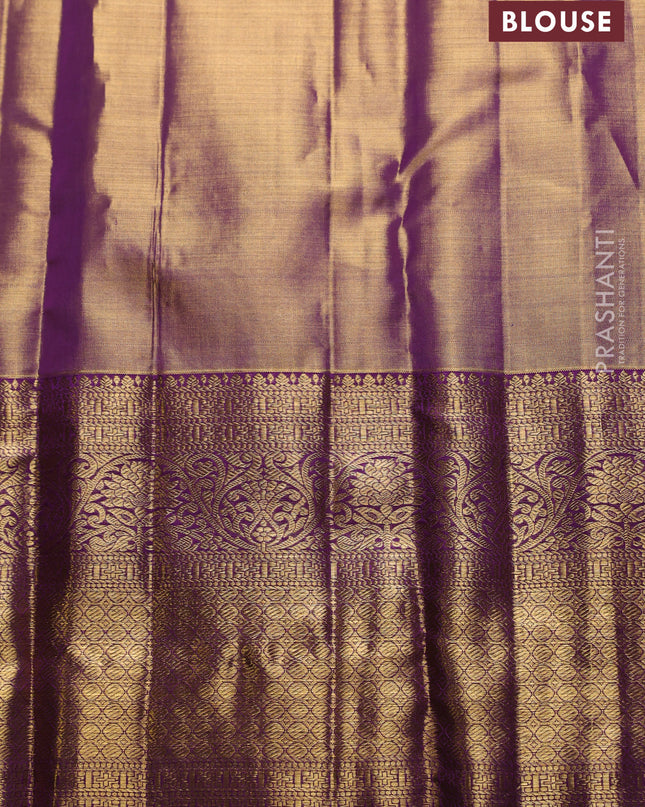 Pure kanchipuram silk saree dual shade of violet with allover zari woven brocade weaves and zari woven border