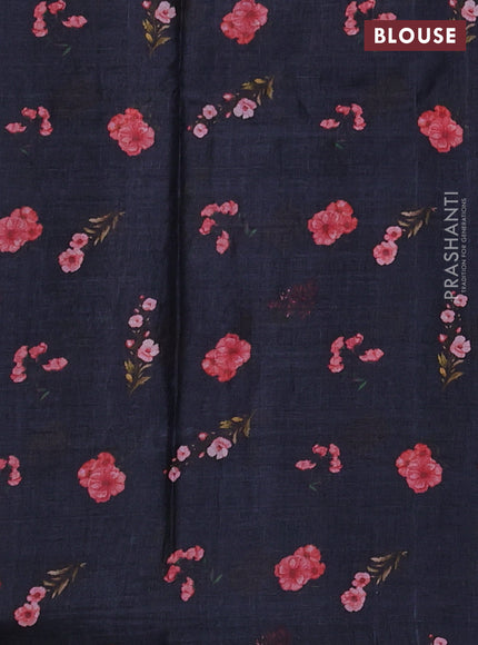 Pure tussar silk saree Elephant grey with pichwai prints & pita work and simple border