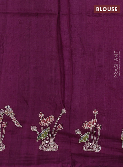 Pure tussar silk saree Purple with pichwai prints & pita work and simple border