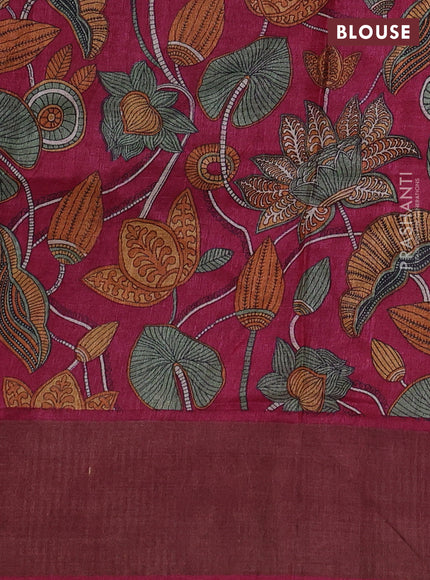 Pure tussar silk saree violet and maroon with allover zari checked pattern and zari woven border