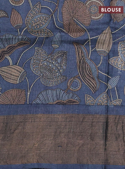 Pure tussar silk saree mustard yellow and grey with allover zari checked pattern and zari woven border