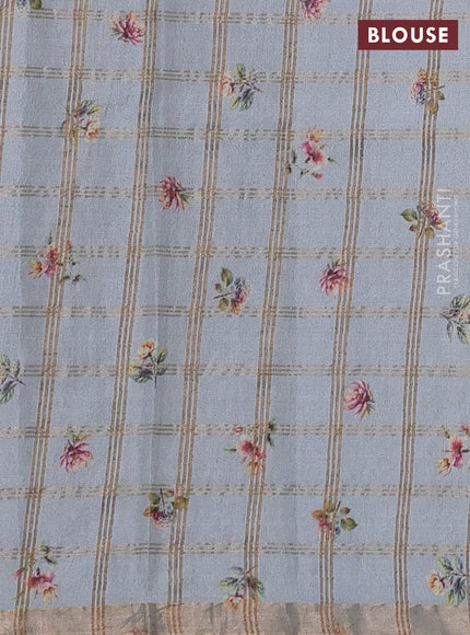 Pure tussar silk saree pastel grey with allover zari checks & buttas and zari woven border