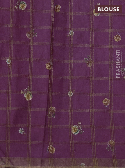 Pure tussar silk saree dark magenta pink with allover zari checks & buttas and zari woven border