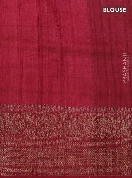 Banarasi tussar silk saree maroon with allover floral digital prints and banarasi style border