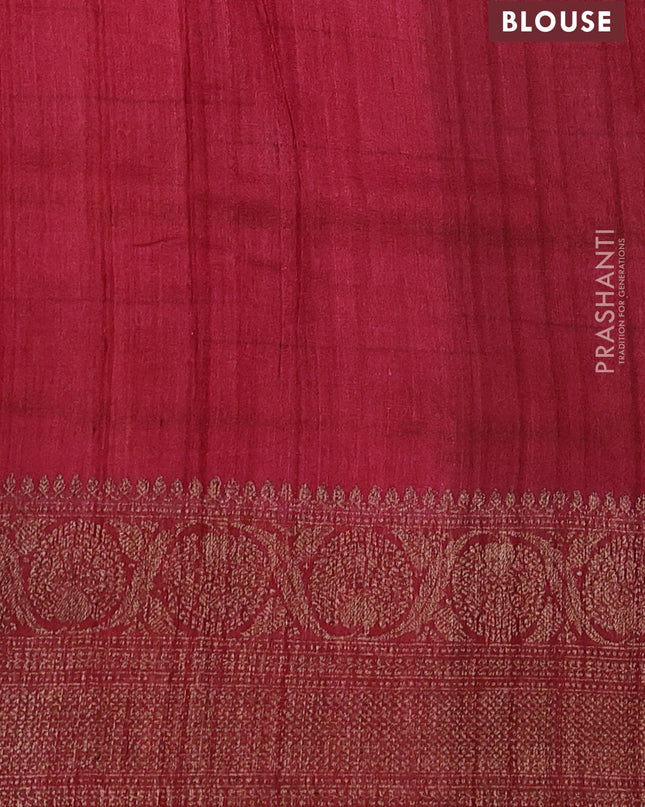 Banarasi tussar silk saree maroon with allover floral digital prints and banarasi style border