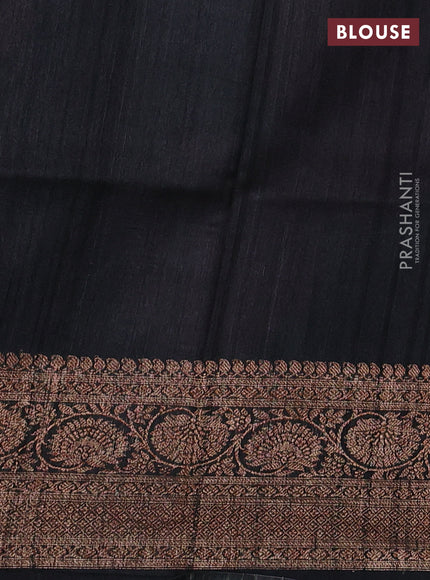 Banarasi tussar silk saree elephant grey with allover floral digital prints and banarasi style border