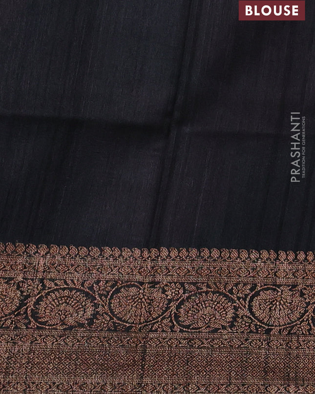 Banarasi tussar silk saree elephant grey with allover floral digital prints and banarasi style border